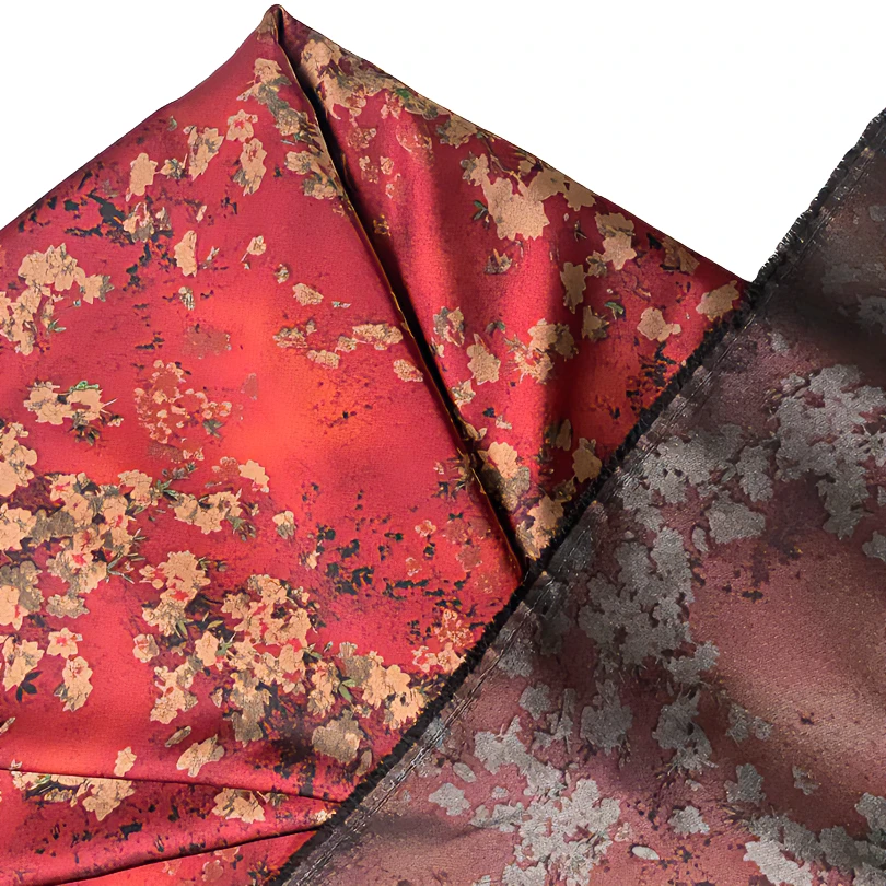 仿香云缎枣红色小梅花(不支持七天无理由退货）夏款印染柔软亲肤