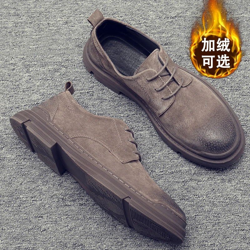 秋冬季新款真皮复古马丁靴男加绒低帮大头皮鞋工装鞋英伦休闲鞋子