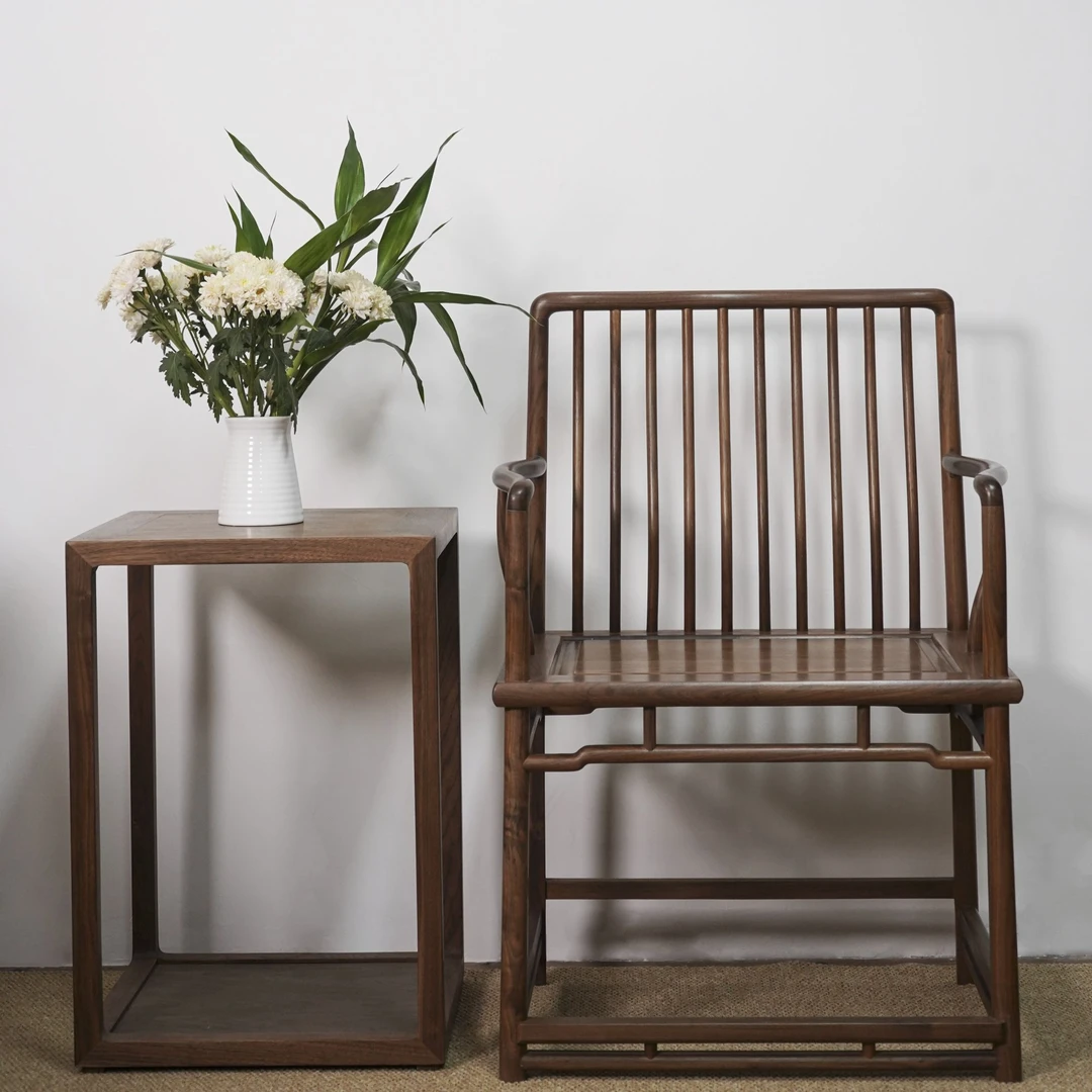 一丁家居北美黑胡桃北方老榆木大小梳背椅新中式禅意主人椅客人椅