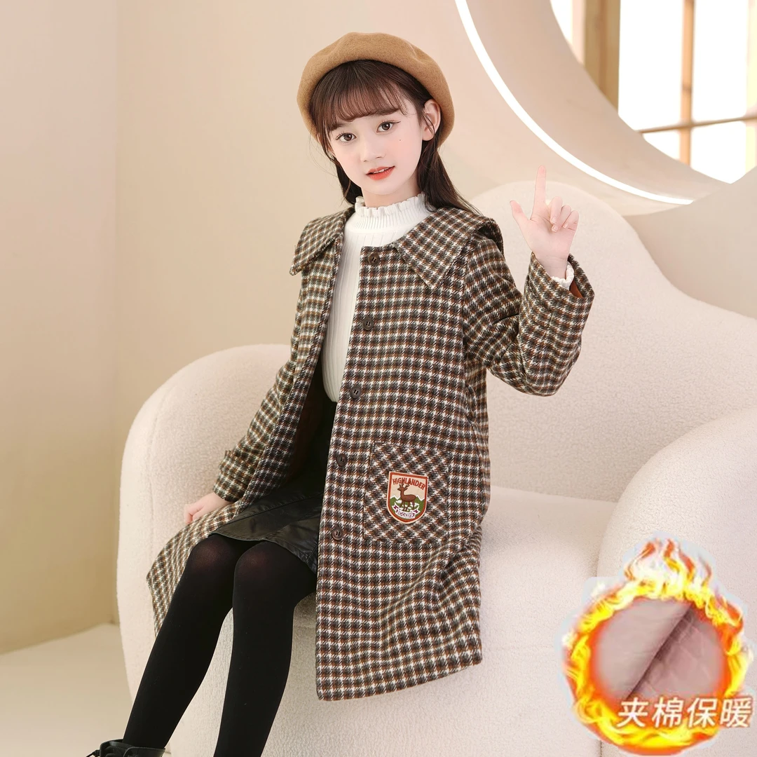 女童亲子装外套新款女孩韩版冬款儿童毛呢夹棉加厚中长款呢子大衣