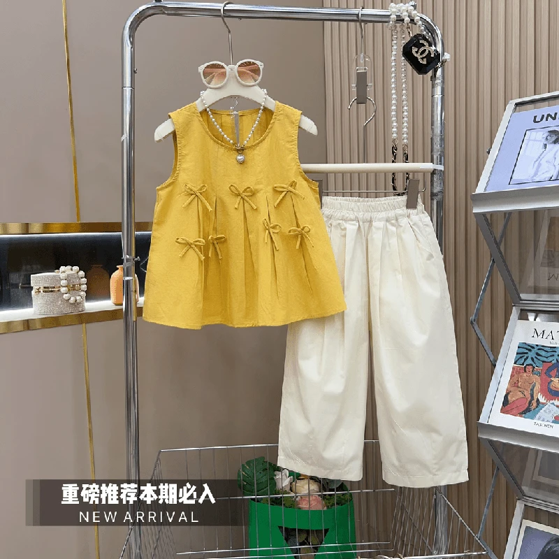 女童夏装新款时尚女孩套装清新中大童洋气韩版甜美无袖儿童两件套