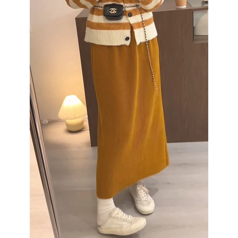 韩版复古直筒长裙子女早秋2023新款百搭高腰显瘦包臀裙时尚半身裙