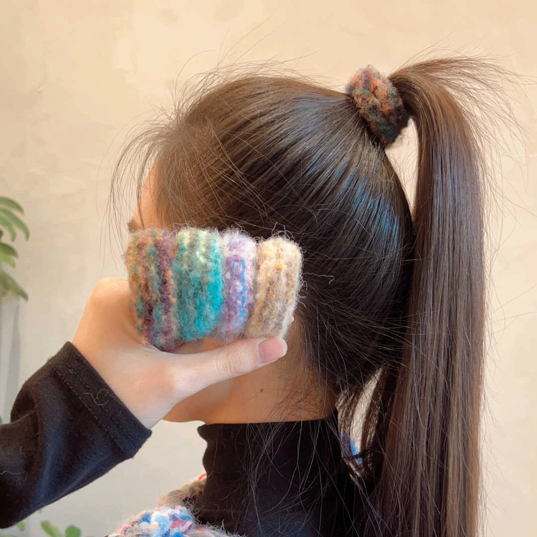梦幻星云弹力耐用橡皮筋女扎头发绳可爱秋冬毛线头绳ins发圈彩色