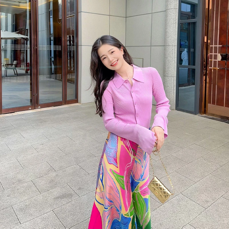 GIRDEAR/哥弟「芋桃小酥」樱花粉冰丝清凉显瘦喇叭袖开衫1499242