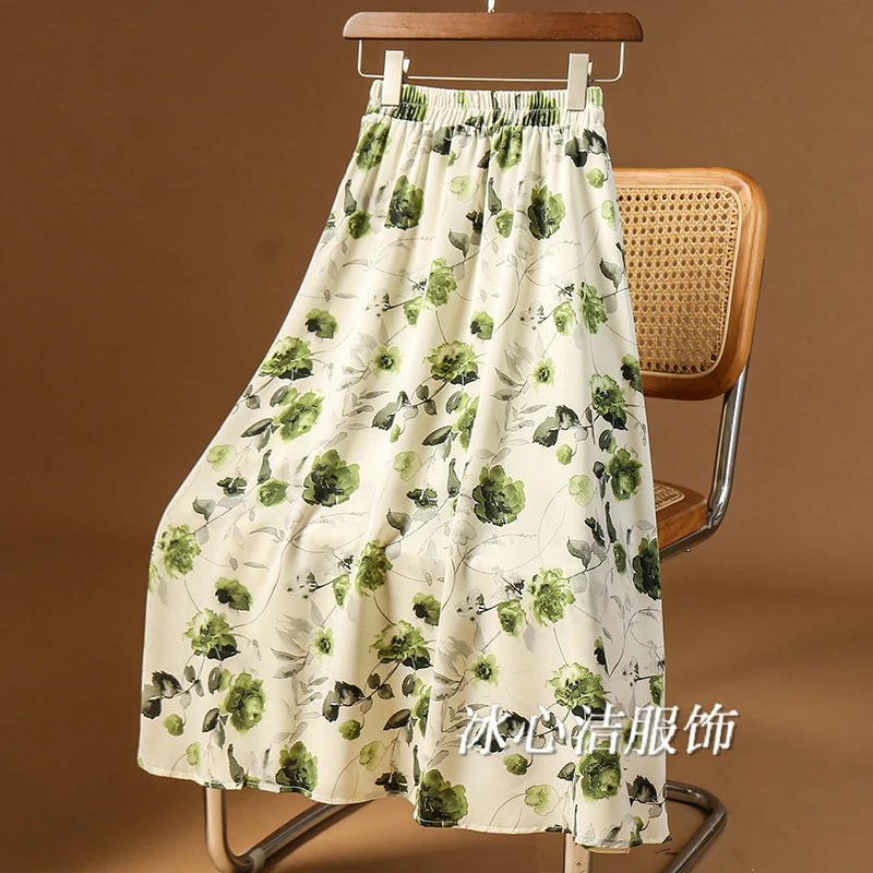 春夏新款印花松紧腰碎花雪纺半身裙女2025新款小个子花裙a字长裙