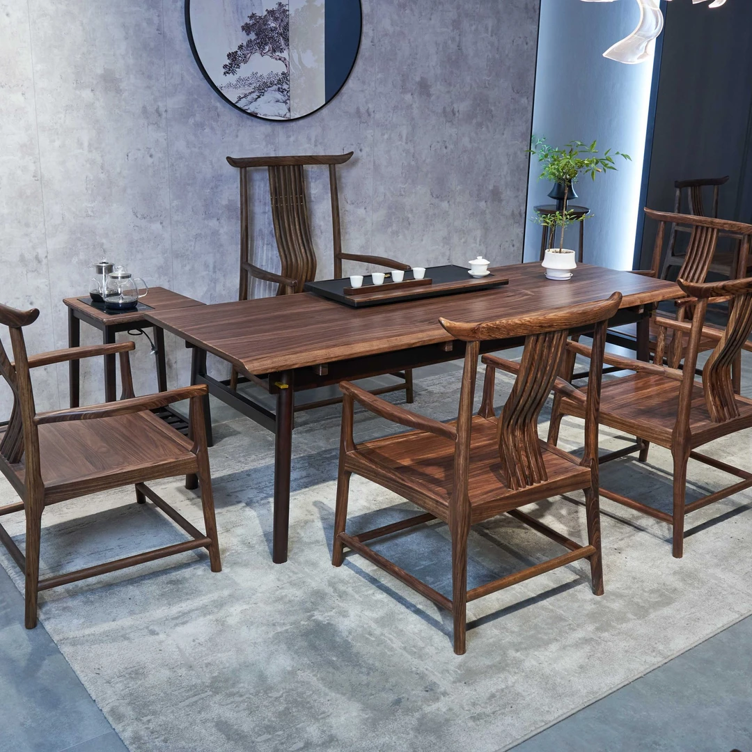 乌金木实木大板（静心）茶桌椅组合简约办公家用干湿泡茶台15