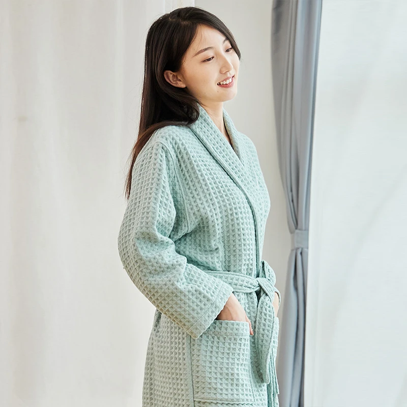 优企GD秋冬四季纯绵浴袍吸水速干春夏款华夫格男女情侣游泳洗澡浴