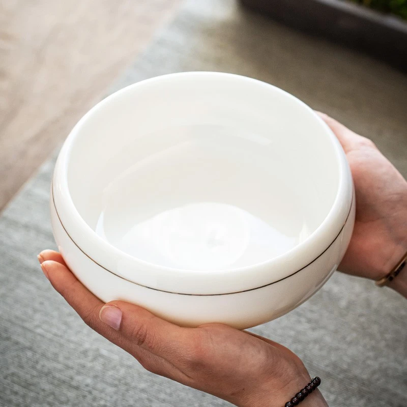 羊脂玉茶洗大号德化白瓷杯洗陶瓷水盂描金茶洗碗茶具套装茶道配件