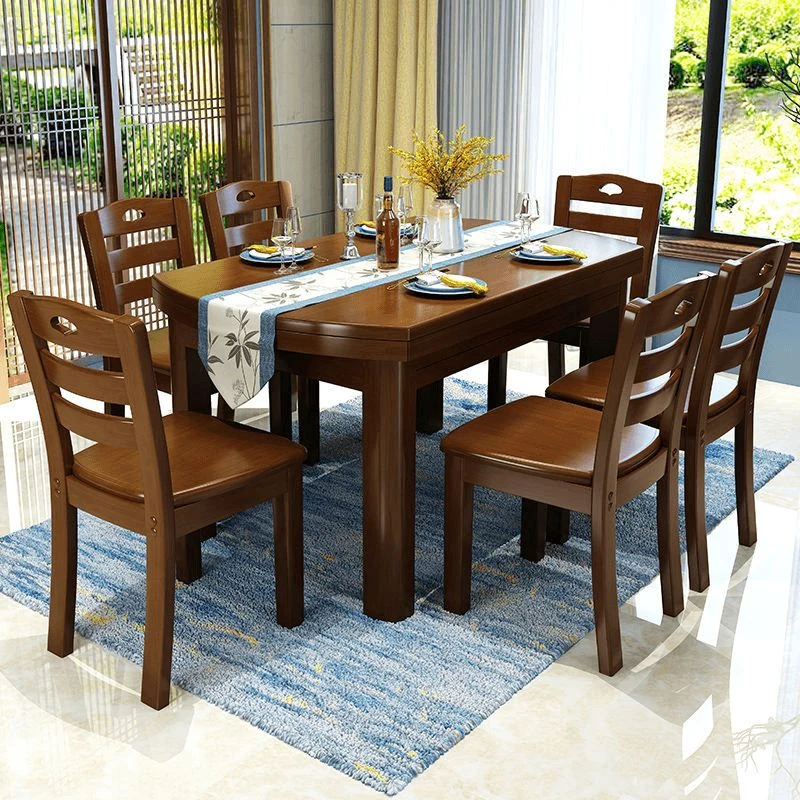 卧玺实木餐桌家用可折叠伸缩方圆两用家用新中式出租