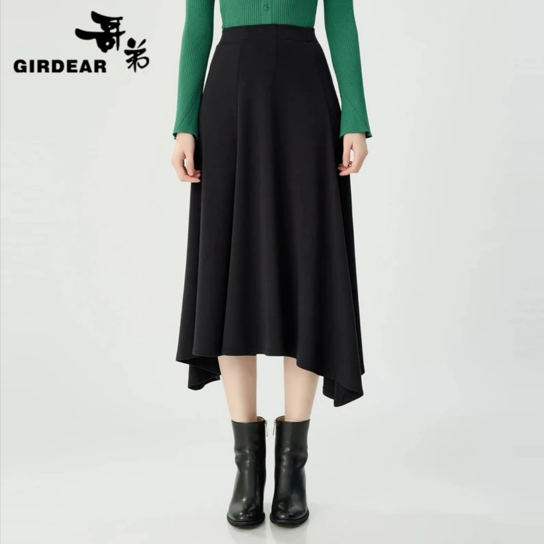 哥弟品质女装新款时尚休闲百搭舒适灵动飘逸A字裙摆小黑裙1200380