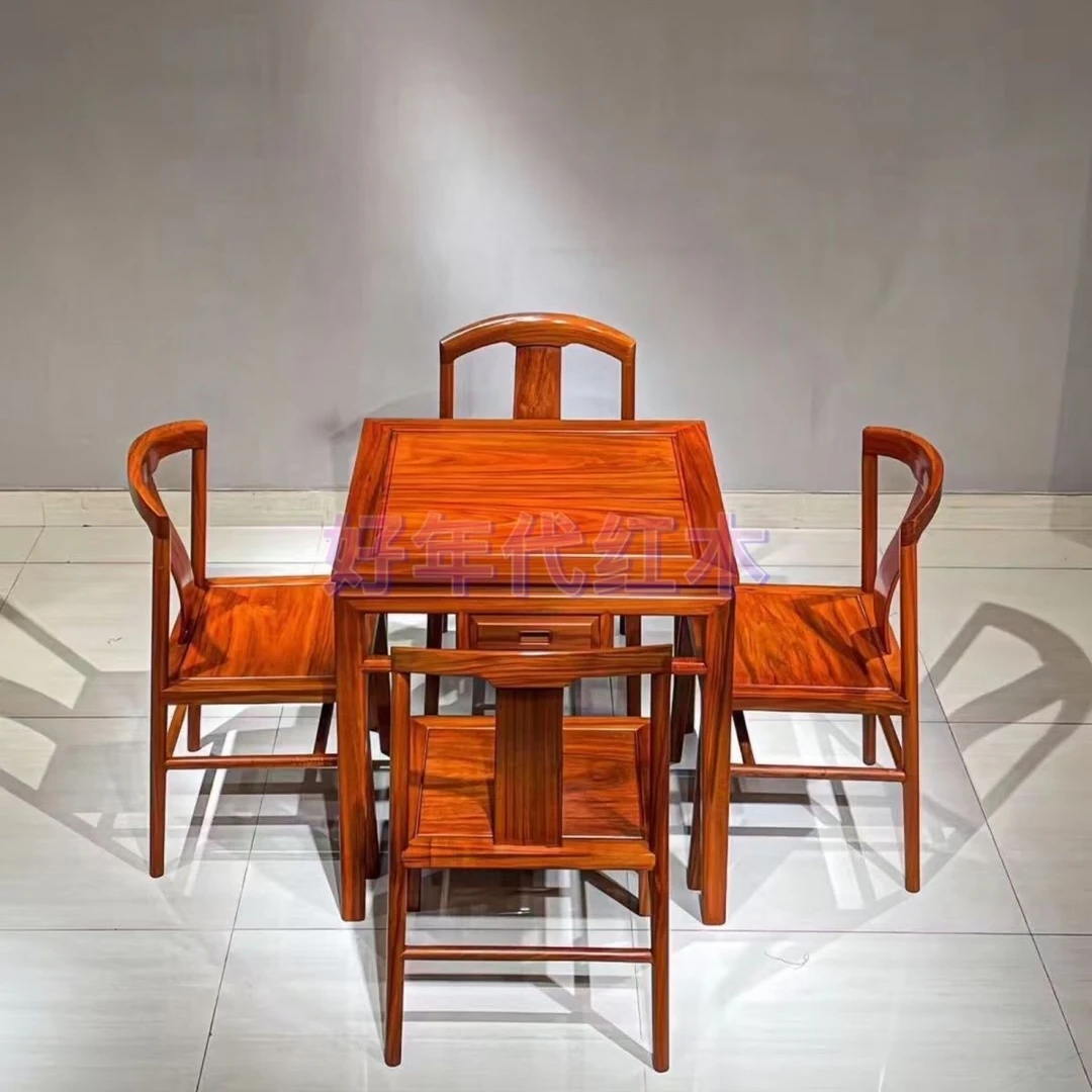 红木非洲刚果木实木小方桌餐台桌靠背椅子棋牌桌中式休闲小茶台桌