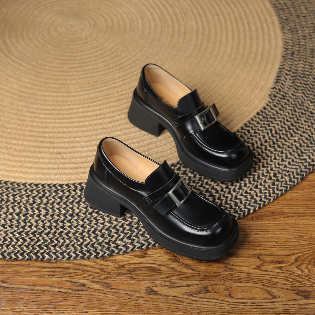 2025新款5cm跟高春秋厚底女鞋单鞋英伦风真皮百搭