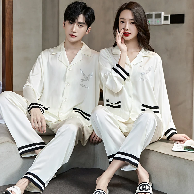 春秋款情侣冰丝睡衣夏季家居服薄款长袖高级感男女可外穿套装春夏