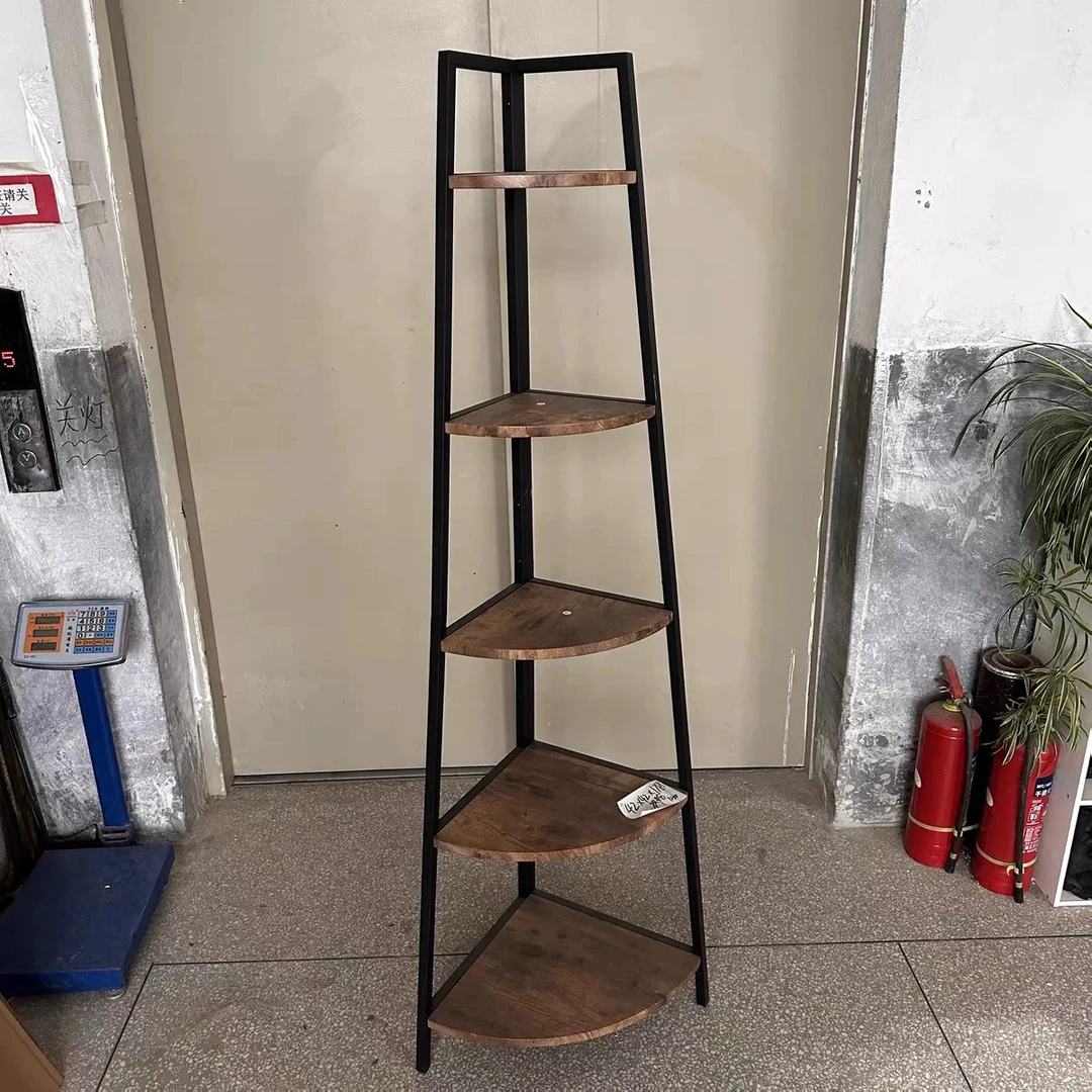 北欧铁艺木质转角置物架落地多层收纳架子客厅卧室墙边拐三角架