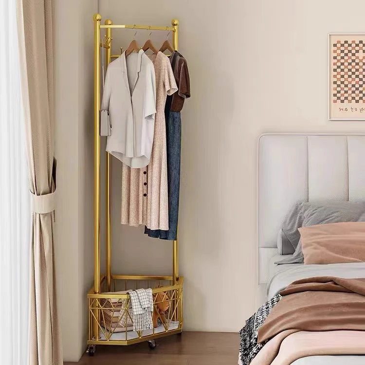带轮移动落地卧室衣帽架家用轻奢现代直角多功能家用客厅收纳架