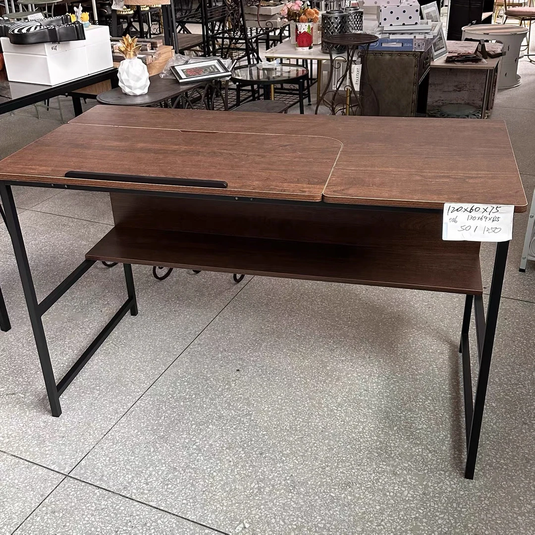 铁艺木质欧式简约办公桌家用写字学习桌子带支架电脑桌120cm