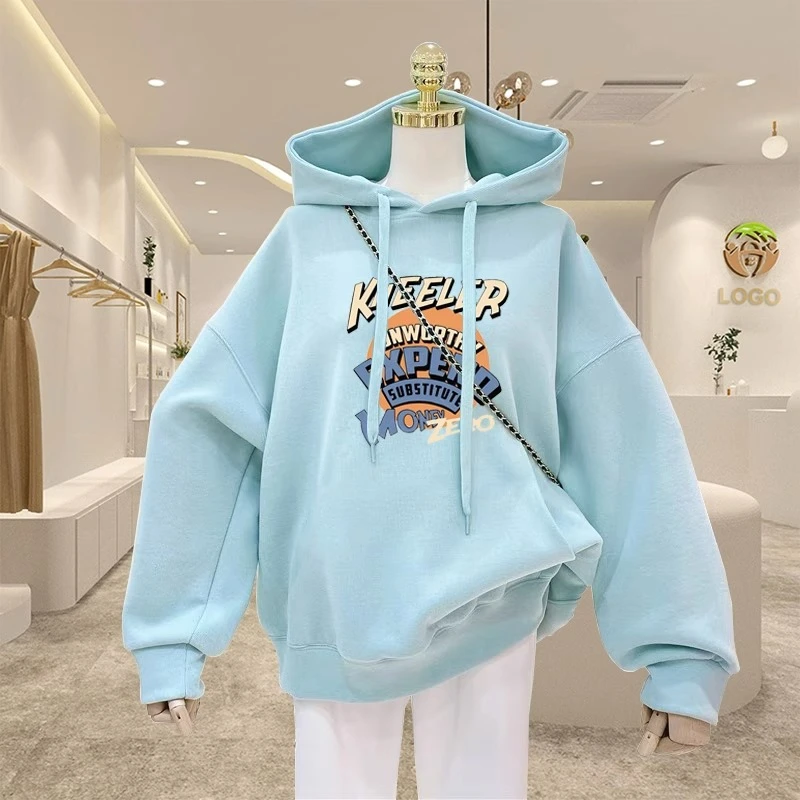 连帽卫衣女中长款韩版宽松休闲大码上衣时尚百搭加绒加厚秋冬季潮