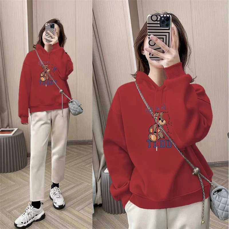 中长款黑色连帽卫衣女2023秋季新款洋气字母印花宽松休闲运动外套