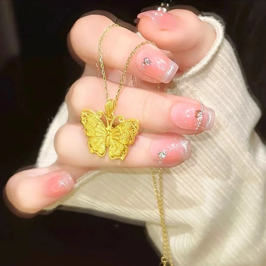 钛钢项链 新中式国风不掉色超仙花丝蝴蝶项链女轻奢气质甜美百搭