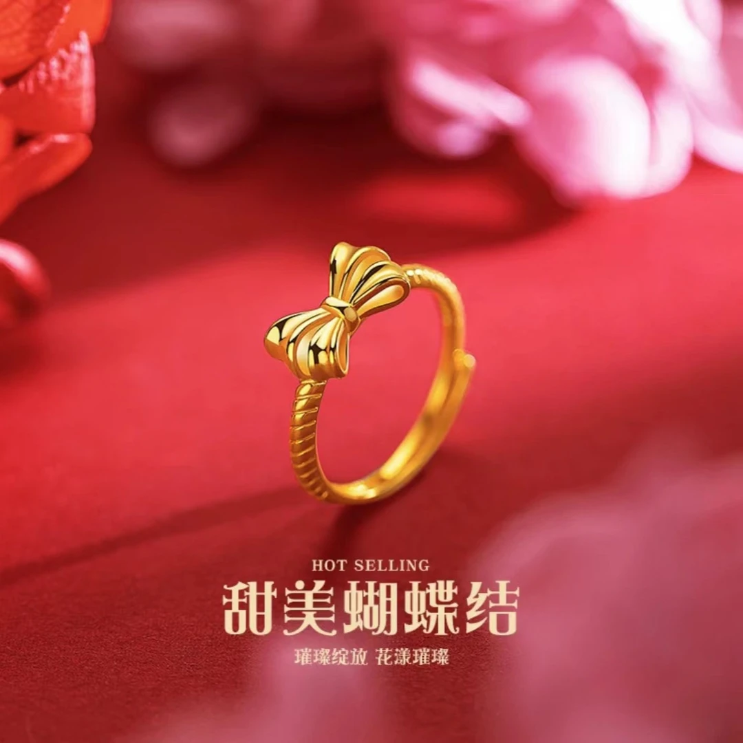 铜合金戒指 新款不掉色在逃公主蝴蝶结戒指女时尚甜美可调节指环