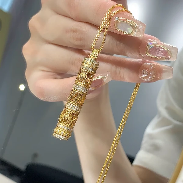 铜合金项链 新中式国风随身佛项链女款百搭精美不掉色传经筒吊坠