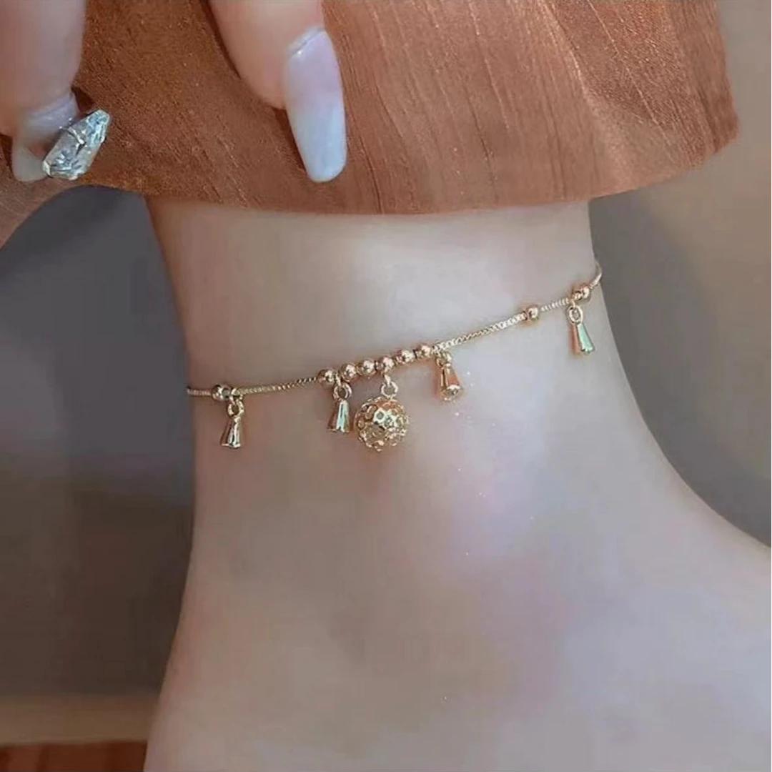 钛钢脚链 古典精美灵动铃铛脚链女夏简约时尚饰品复古不掉色脚链