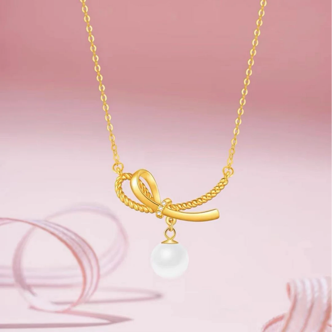 钛钢项链 超仙不掉色珠珠蝴蝶结项链女轻奢气质高级感百搭锁骨链