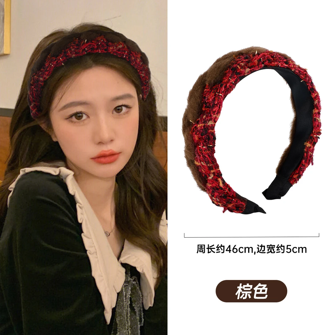 复古毛绒发箍女2023新款秋冬美拉德宽边麻花头箍高级感高颅顶头饰