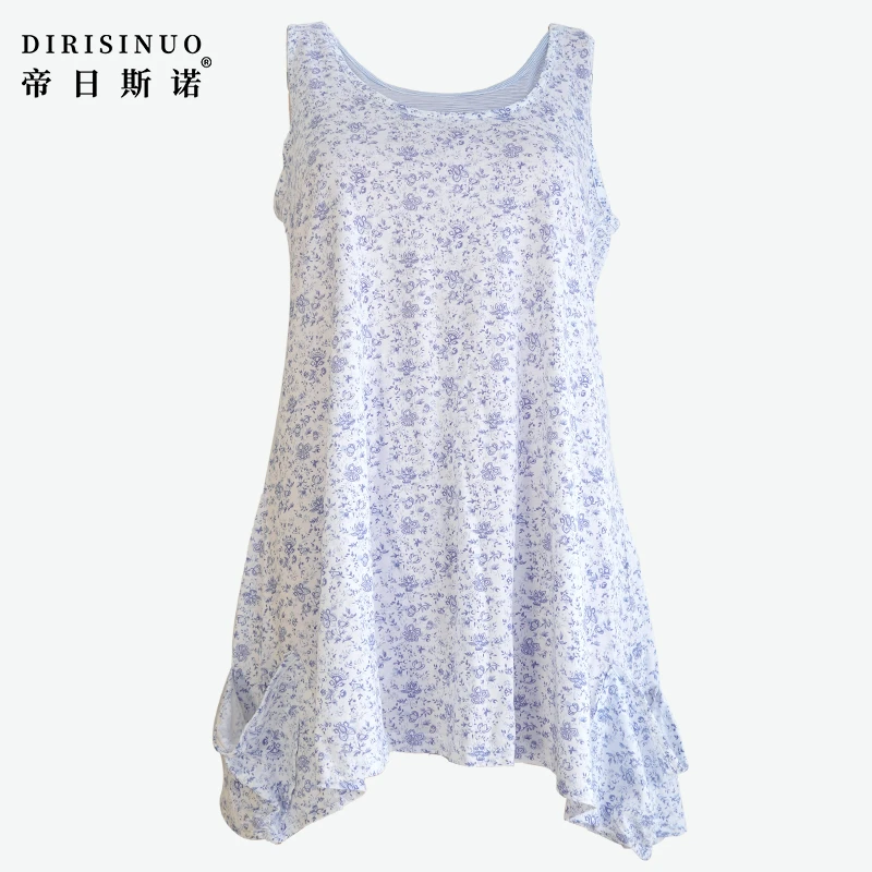 女士夏季宽肩透气侧兜碎花睡裙无袖舒适休闲时尚
