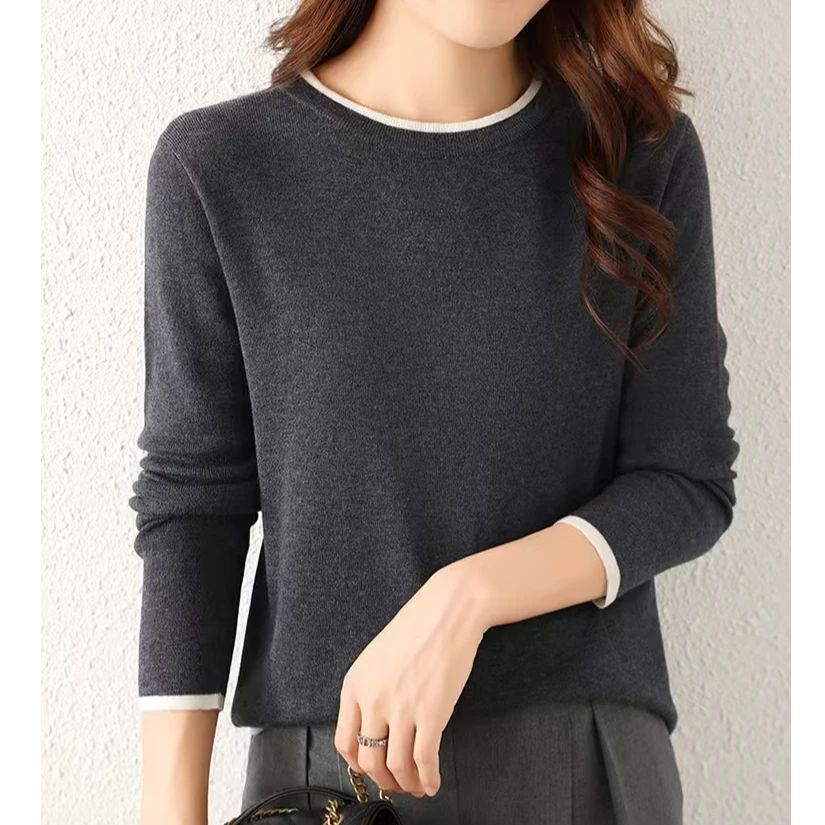 【可机洗万能打底衫】精纺羊毛圆领假两件四平加厚秋冬女