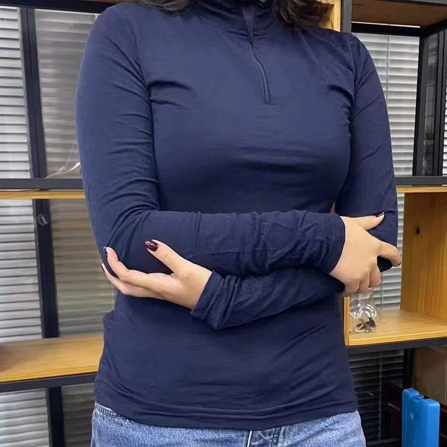 美利奴女款超细羊毛专业户外四季通用休闲舒适肌底层半拉链长袖