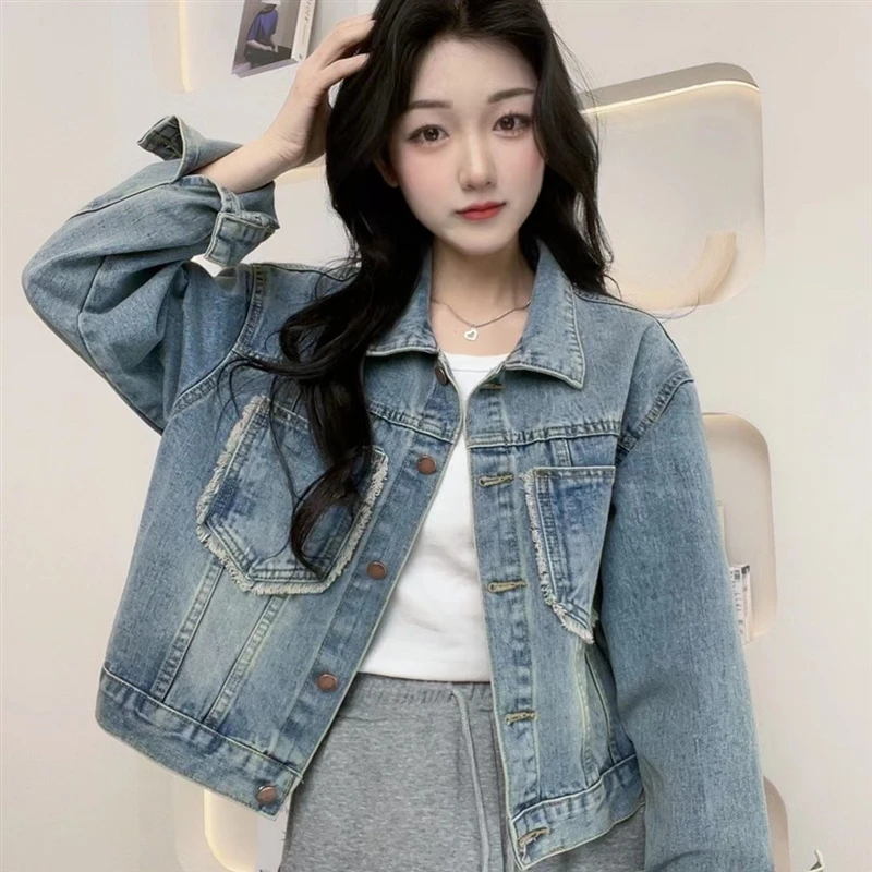 春季2025年新款设计感毛边牛仔外套韩版宽松显瘦休闲上衣夹克女潮