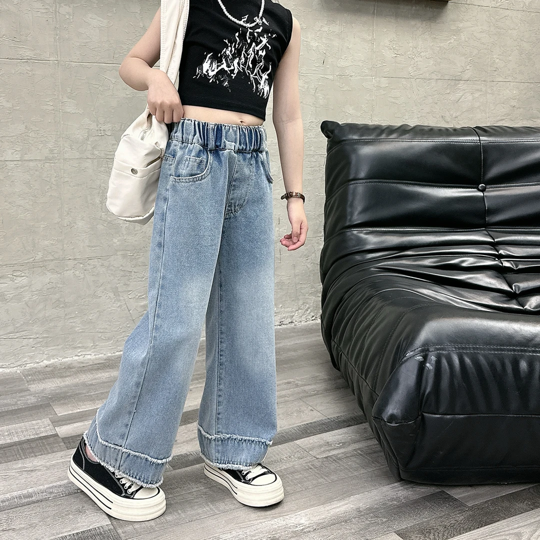 2024夏季薄款弹力牛仔裤休闲宽松韩版直筒中大童女童LZX531