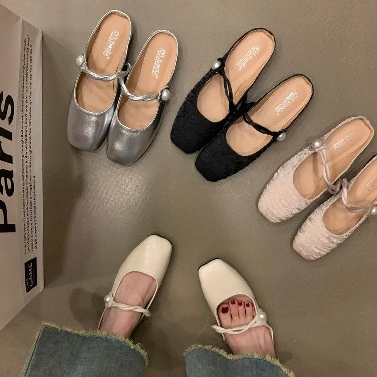 平底气质包头半拖鞋女外穿2024新款法式玛丽珍鞋