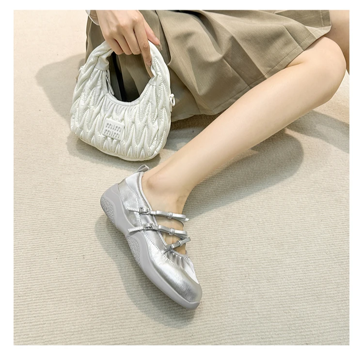 海外版芭蕾董洁同款鞋子女单鞋2024新款增高软底蝴蝶结运动玛丽珍