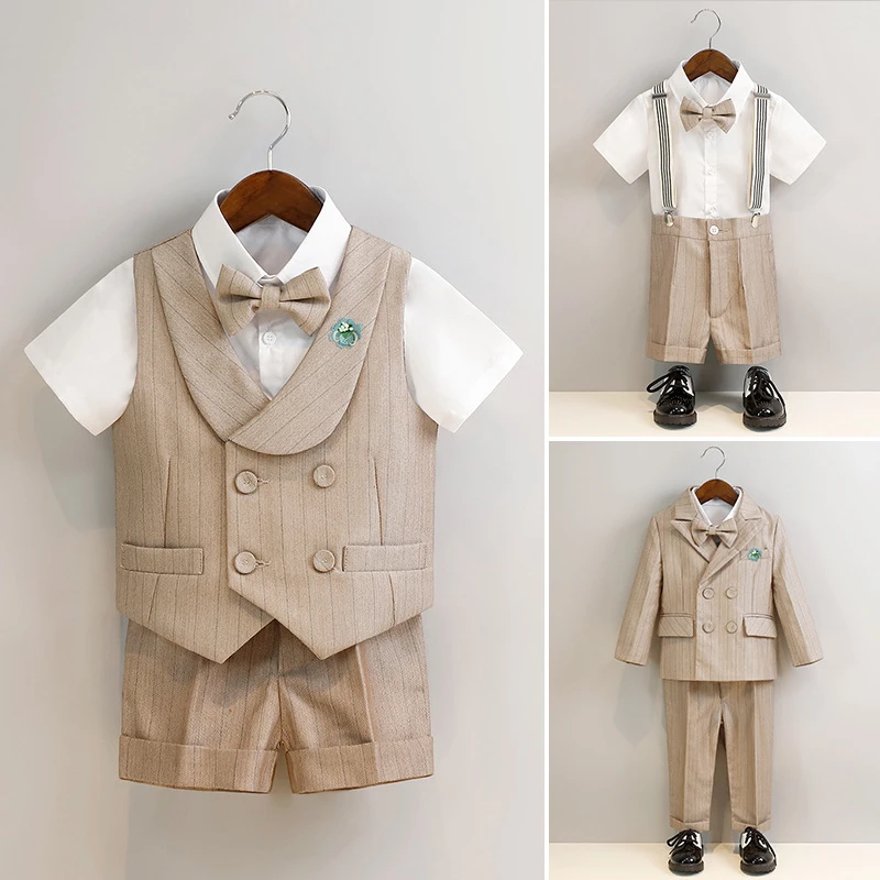 男童礼服帅气套装春夏条纹款儿童小西装六一钢琴主持花童演出服
