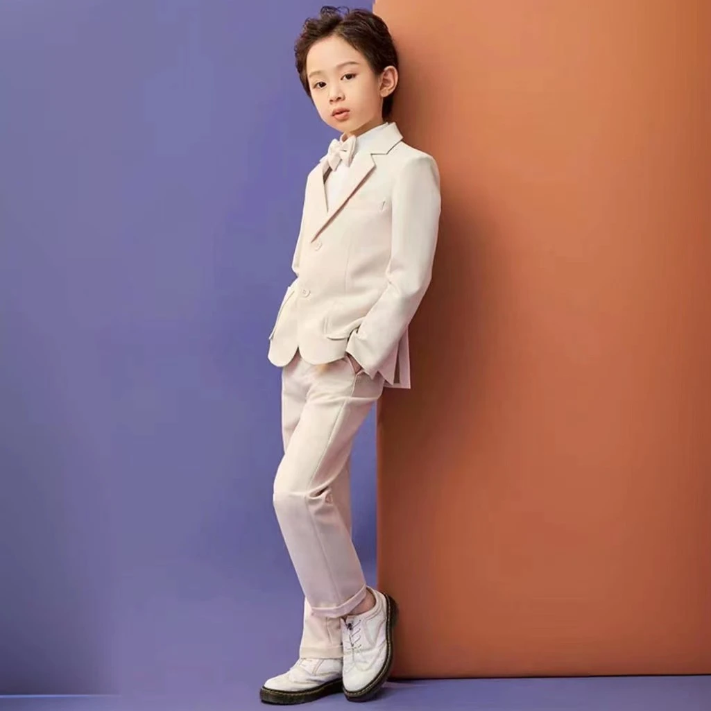 男童西装礼服春秋季新款英伦纯色小西服男童钢琴主持活动演出套装