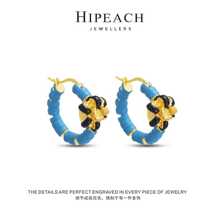 镀K金 ♠蓝色♠ 彩色电线耳环HTJF0041