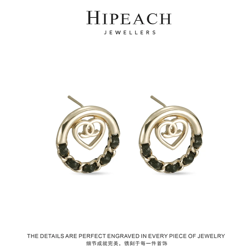 铜合金耳饰 爱心镂空编织耳钉HTBL0167