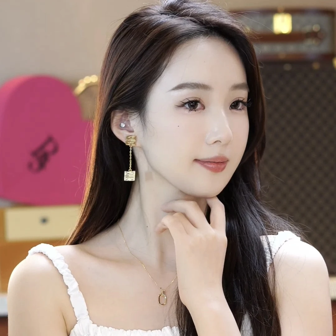 镀K金 徽标方牌流苏吊坠耳环HTPJF054