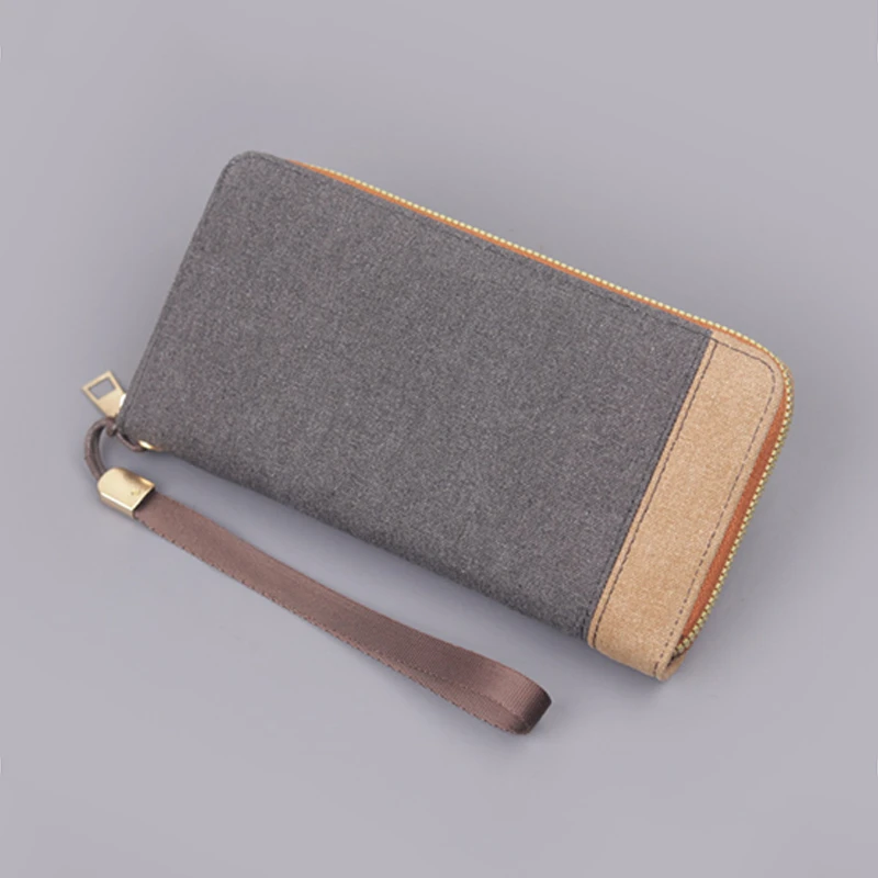 手包男款帆布拉链手拿包手腕带男士长款钱包撞色男式手机包牛仔布