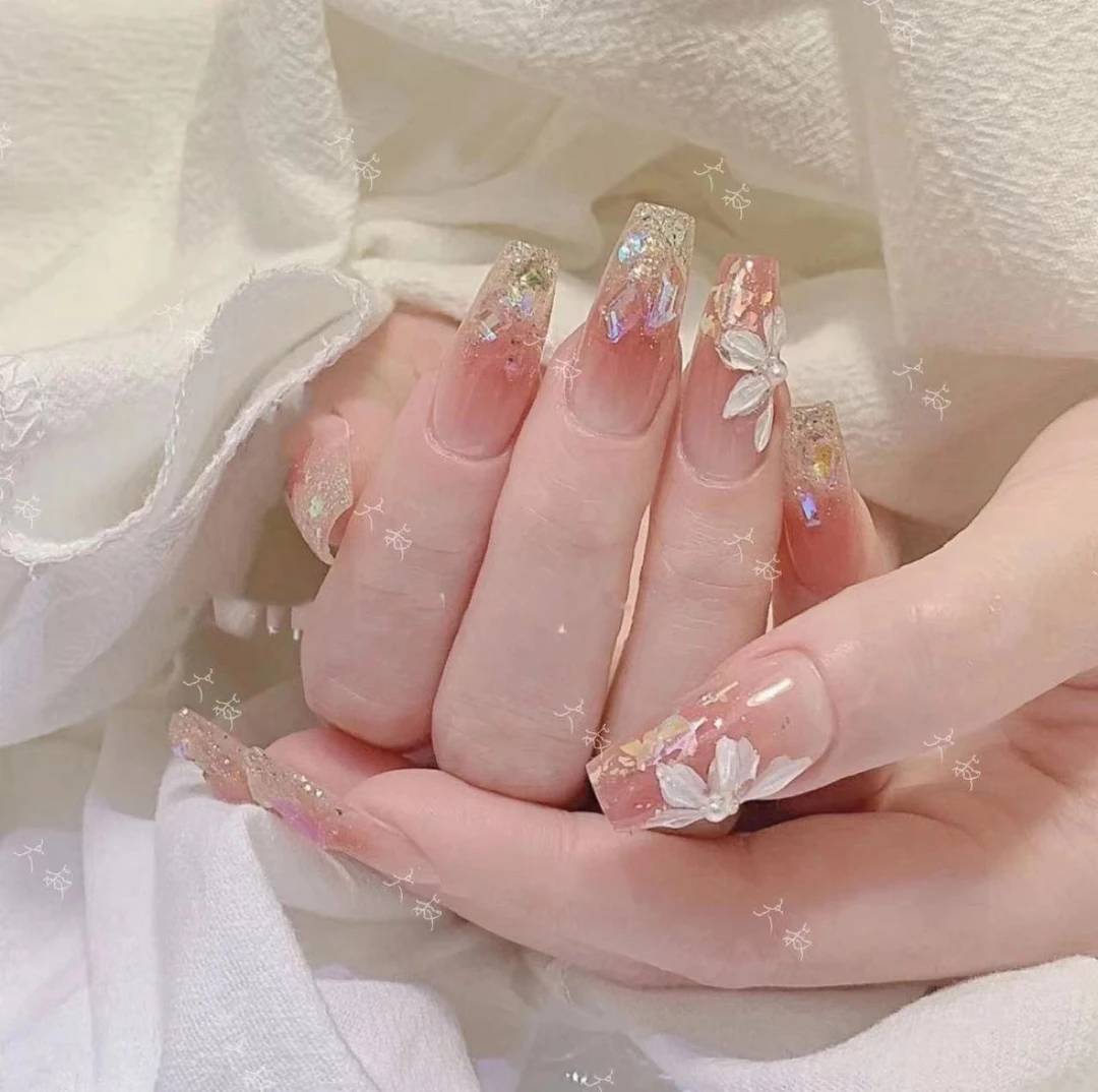 纯手工定制【温精灵冰花】微雕立体冰花仙女气质显白穿戴式美甲