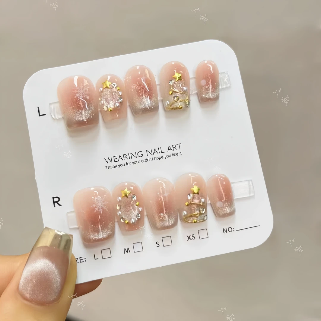 雪花 纯手工定制穿戴甲渐变猫眼爆闪女神高级气质显手白