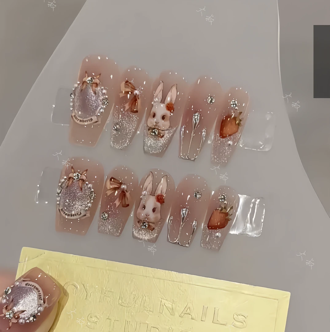 【洛可可兔】秋冬爆款纯手工穿戴甲高端光疗美甲可拆卸假指甲贴