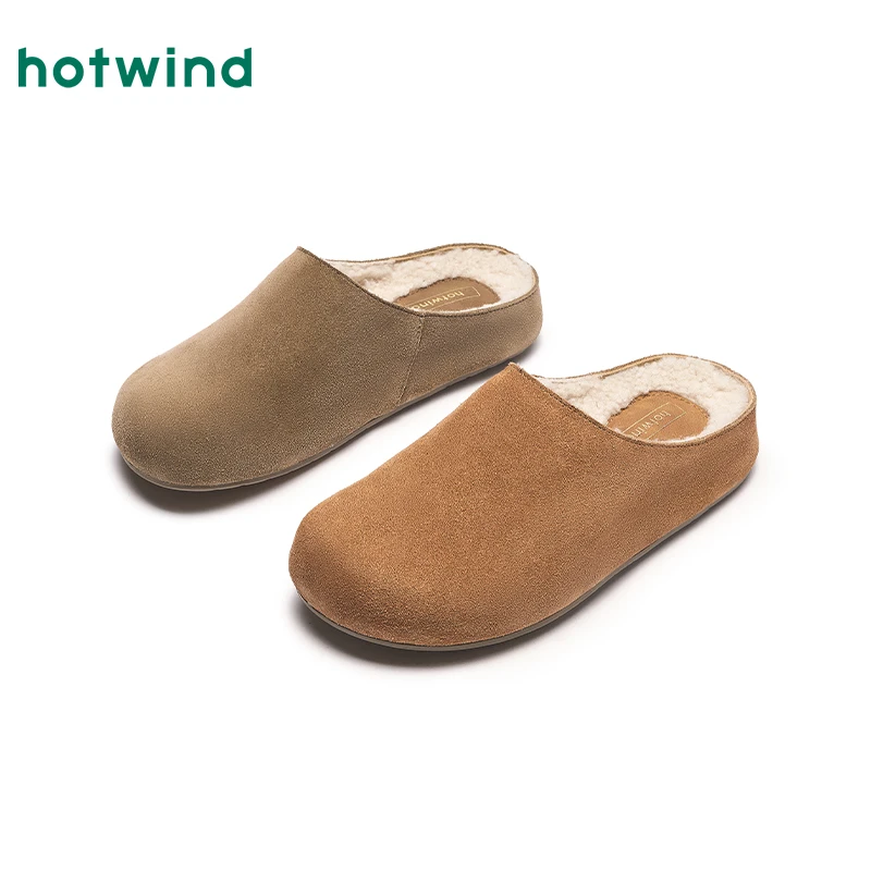 热风2024年冬季新款女士休闲家居拖H02W4405勃肯拖鞋加绒