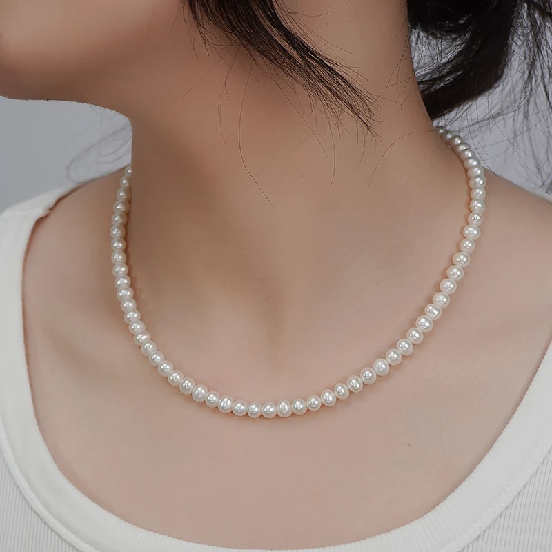 淡水珍珠5-6mm滑皮冷白光近圆公主链加长约43cmG18K金扣件