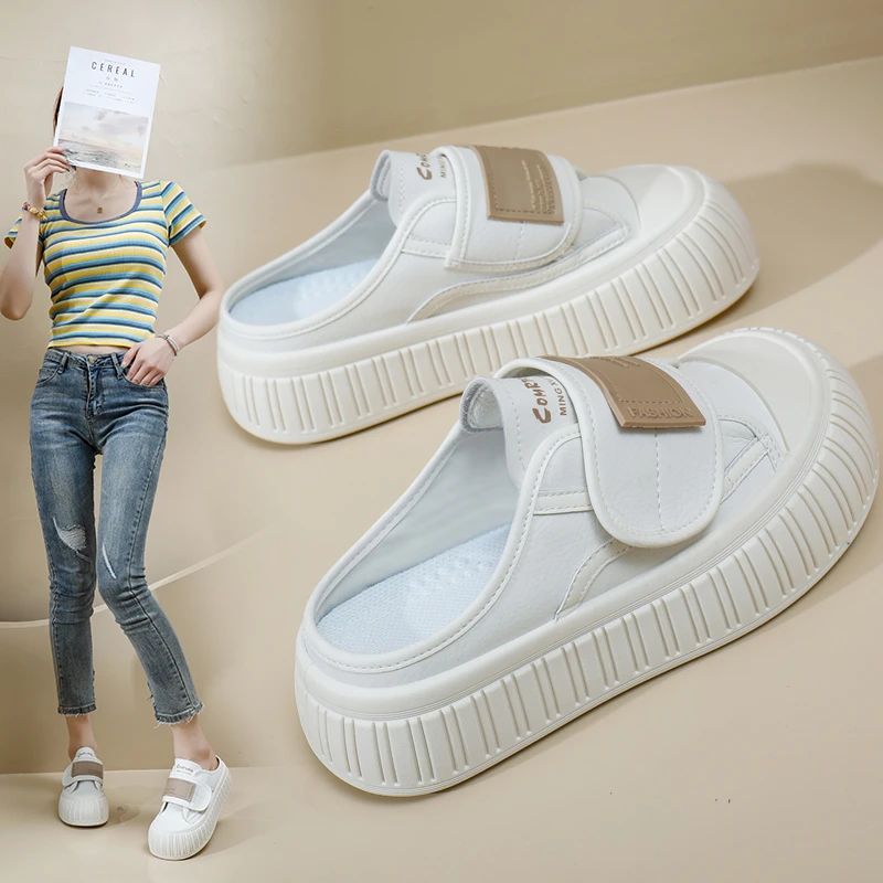 春夏包头休闲时尚女外穿夏季新款百搭厚底饼干鞋小香风小白鞋半托