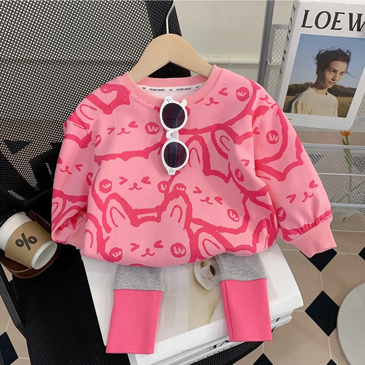 女童秋装套装2024新款洋气时髦童装春秋季儿童女宝宝卫衣两件套潮