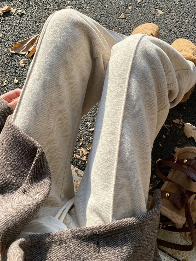 【含含粉丝专属】澳绒阔腿裤女秋冬高腰休闲毛呢裤垂感窄版直筒裤