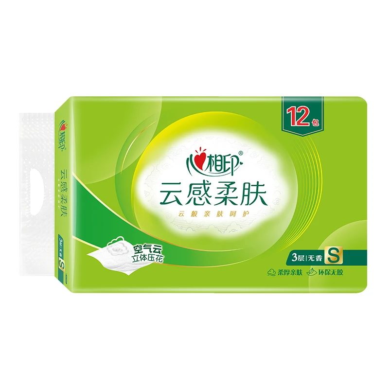 心相印 云感柔肤空气云立体压花3层无香抽纸 90抽*12包/提